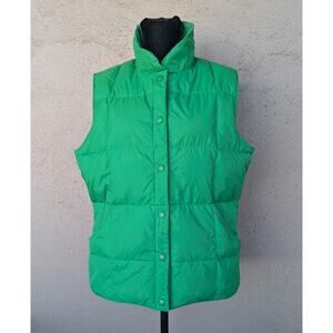 💜Vintage Lands’ End Green Down Puffer Vest Snap Front Nylon Women’s M